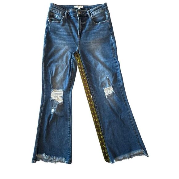 Risen High Rise Raw Frayed Hem Distressed Cropped Flare Denim Jeans Blue Sz 9/29 - Picture 6 of 7